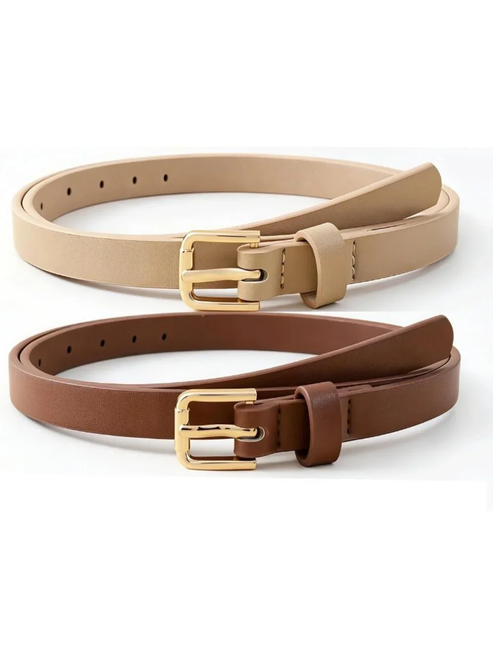 4 Pack Women's Skinny Belts - Thin Waist Belts for Jeans & Dresses, Faux
